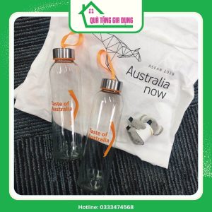 Bình nước thủy tinh in logo