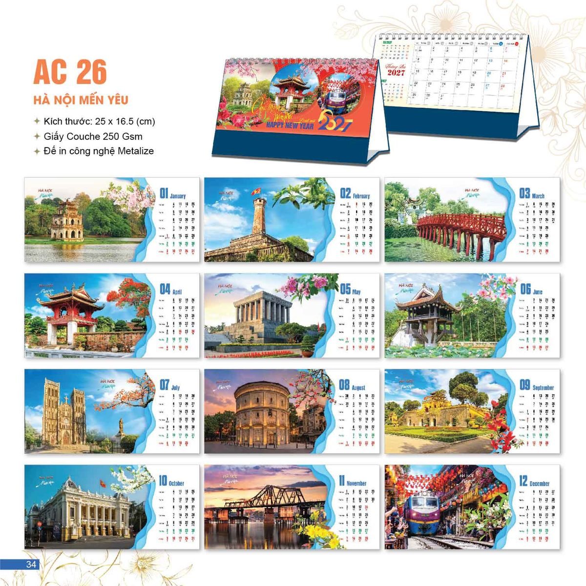 Lịch Bloc 2027 AC Mẫu AC26 - Hà Nội Mến Yêu (25 x 16 cm) Quà Tết Gia Đình Sum Vầy Ý Nghĩa Lịch Bloc 2027 AC Mẫu AC26 - Hà Nội Mến Yêu (25 x 16 cm) Quà Tết Gia Đình Sum Vầy Ý Nghĩa in logo doanh nghiệp quà tặng Tết tại Quà Tặng Gia Dụng VN