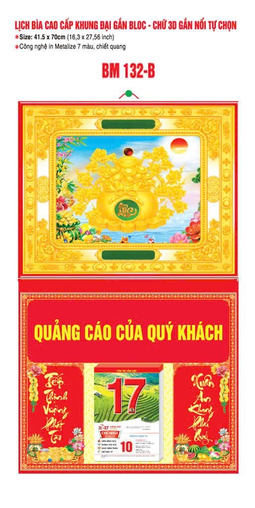 Bìa Lịch Treo Khung Đại Gắn Bloc BM 2027 BM132B - Kim Dương Phú Quý - Quà Tặng Gia Dụng