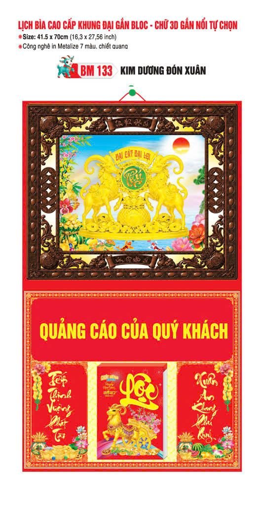 Bìa Lịch Treo Khung Đại Gắn Bloc BM 2027 BM133 - Kim Dương Đón Xuân - Quà Tặng Gia Dụng