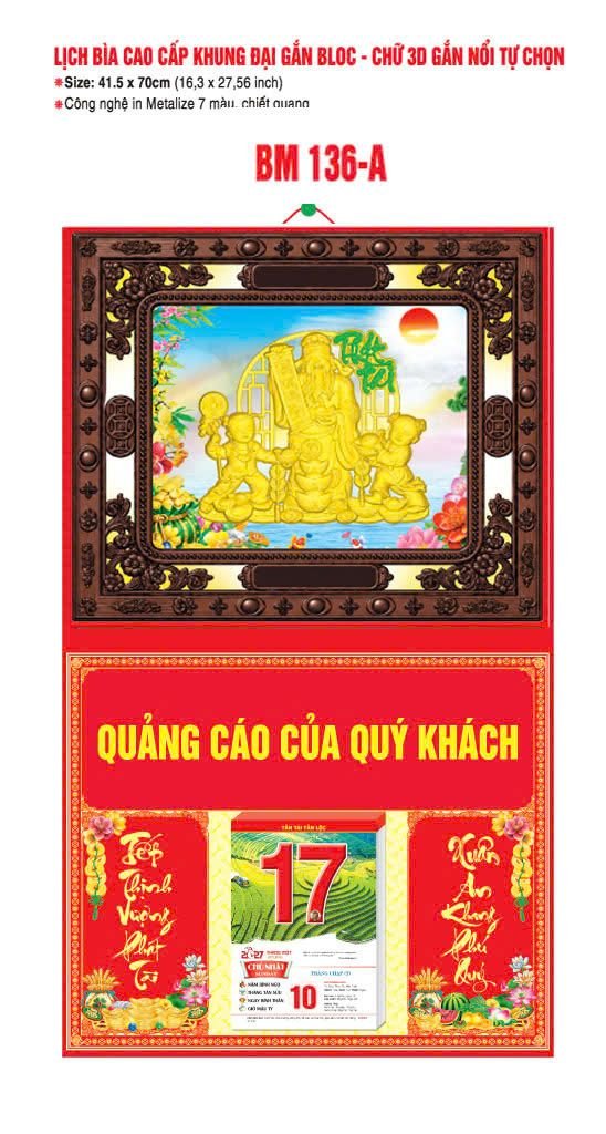 Bìa Lịch Treo Khung Đại Gắn Bloc BM 2027 BM136A - Kim Dương Phú Quý - Quà Tặng Gia Dụng