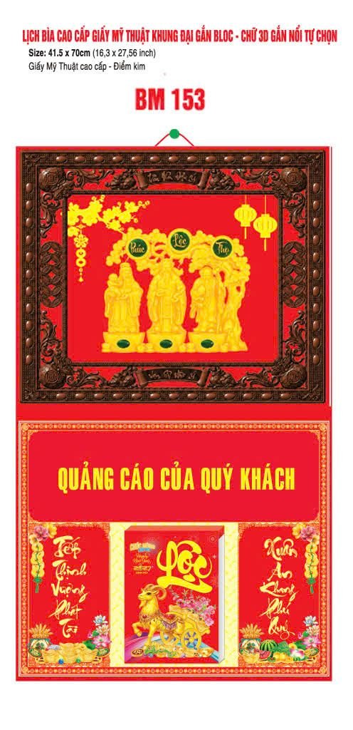 Bìa Lịch Treo Khung Đại Gắn Bloc BM 2027 BM153 - Kim Dương Phú Quý - Quà Tặng Gia Dụng