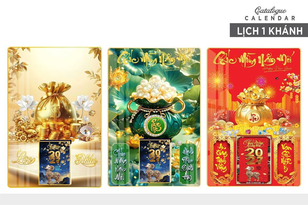 Lịch Bìa Lamina 40x60cm Ba Nhất 2027 BN255 Quà Tết Gia Đình Sum Vầy Ý Nghĩa