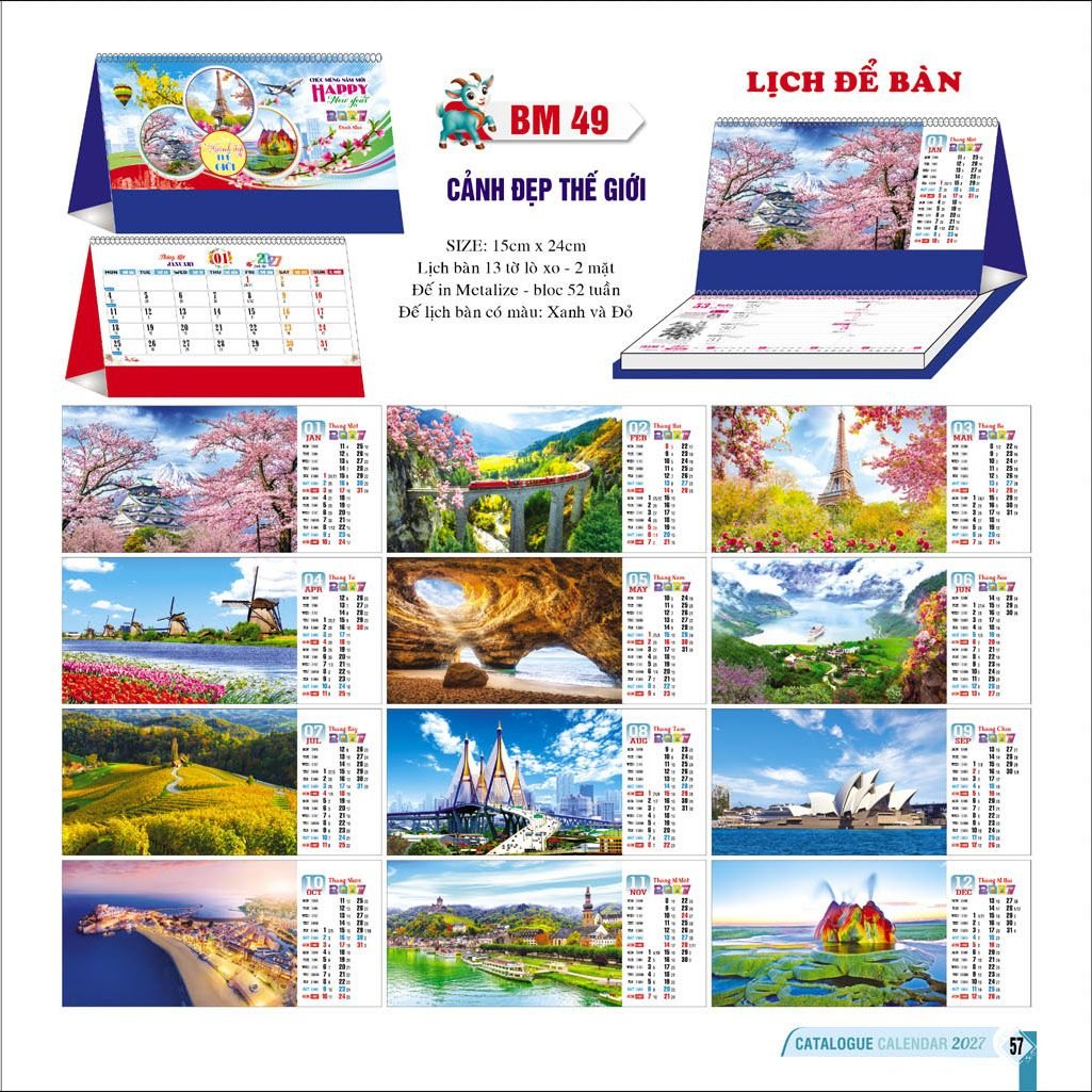 Lịch Để Bàn Ba Nhất Ba Nhất 2027 BN521 Quà Tết Gia Đình Sum Vầy Ý Nghĩa