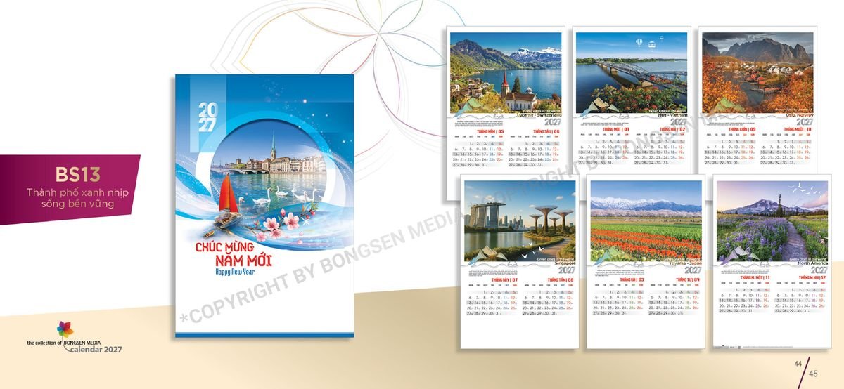 Lịch 7 Tờ Lò Xo 2027 BS23 Quà Tết Gia Đình Sum Vầy Ý Nghĩa