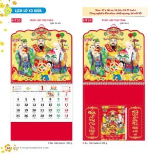 Lịch Treo Tường Lò Xo 2027 HT Mẫu HT33 - Phúc Lộc Thọ (37 x 68cm) Quà Tết Gia Đình Sum Vầy Ý Nghĩa in logo doanh nghiệp quà tặng Tết tại Quà Tặng Gia Dụng VN