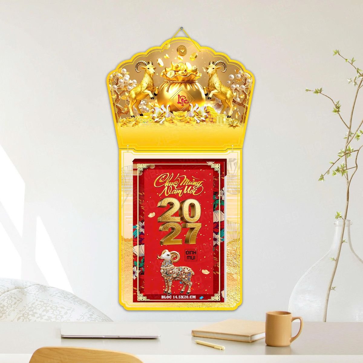 Lịch Khánh Gỗ Lamina 2 Đầu 2027 LM2D_037 - Quà Tặng Gia Dụng