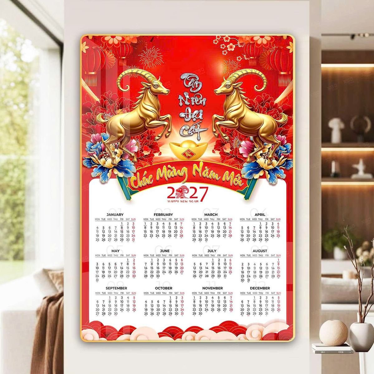 Lịch Gỗ Lamina Cao Cấp 40x60cm 2027 LM406_054 - Quà Tặng Gia Dụng