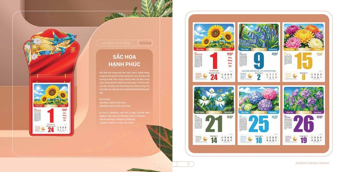 Lịch Bloc Cao Cấp Song Hạnh 2027 SH44 Quà Tết Gia Đình Sum Vầy Ý Nghĩa